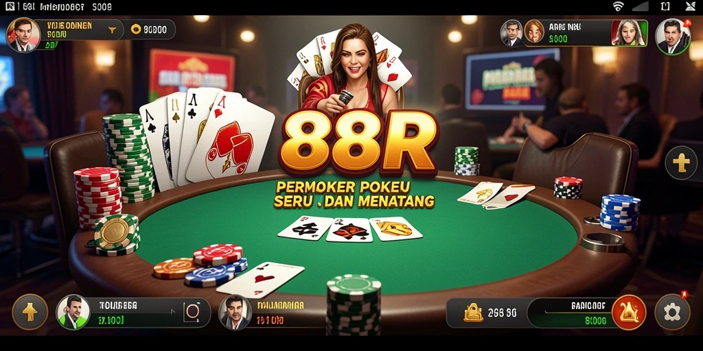 Tampilan gameplay Poker yang mendebarkan di 888R.