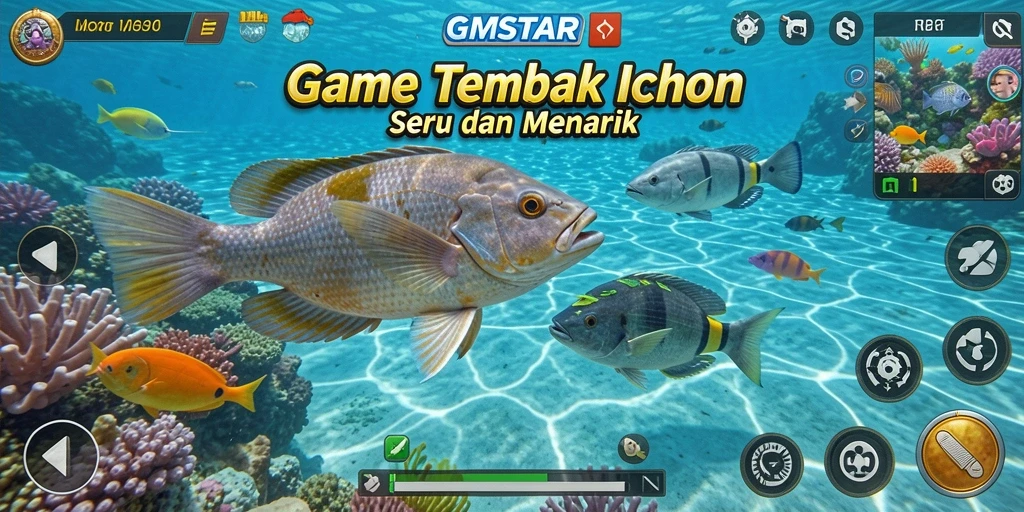 Screenshot gameplay GMSTAR dengan aksi tembak ikan yang seru.