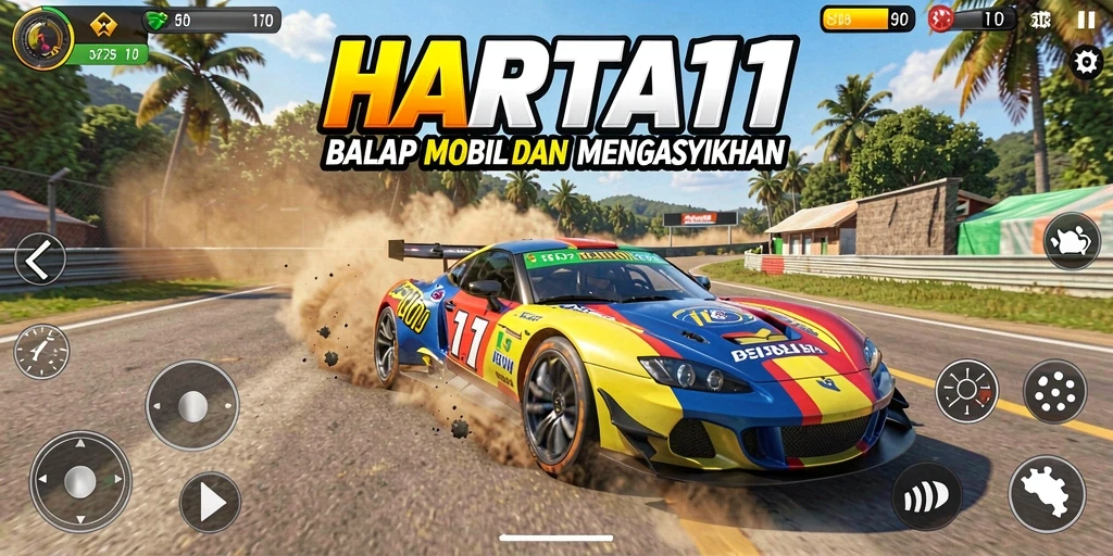 Gameplay HARTA11 yang mendebarkan dan penuh aksi balapan.