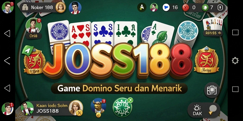 Tampilan gameplay menarik dari JOSS188 dengan domino yang penuh warna.