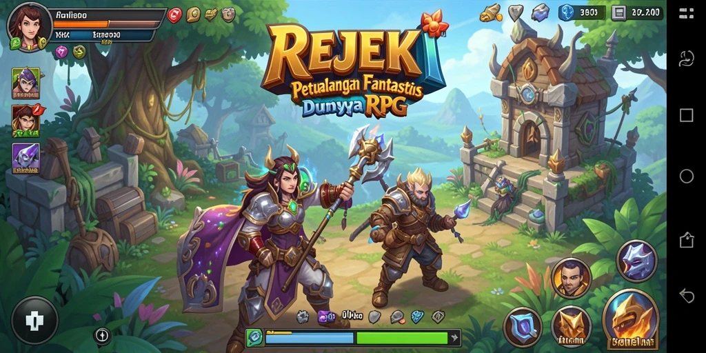 Tangkapan layar REJEKI menampilkan aksi pertarungan RPG yang seru dan mendebarkan.